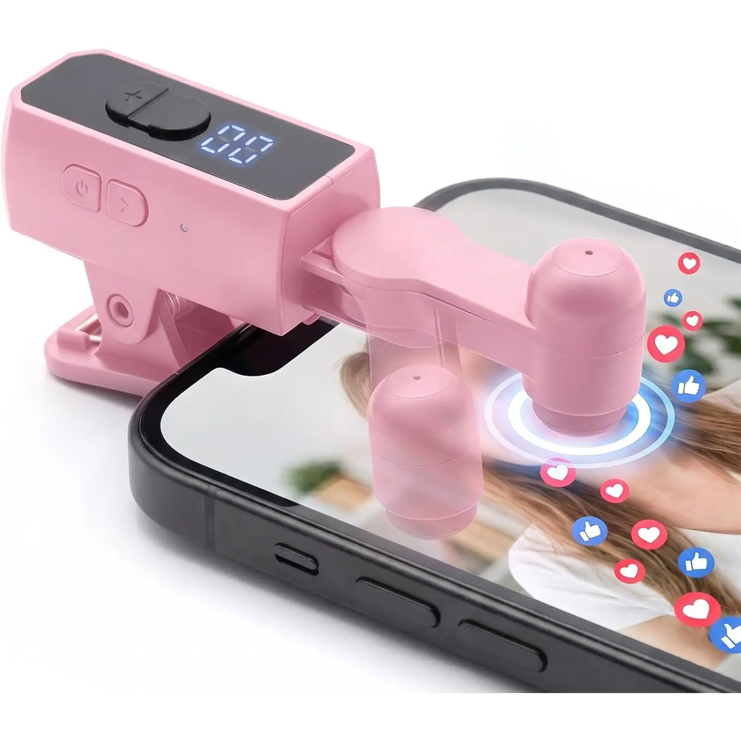 Wireless Rechargeable Auto Clicker Accessory with LED Screen - 108 Customizable Tapping Speeds, Effortless to Use for iPhone & Smartphones, Selfie/TikTok Game Repetitive Task Tool (Pink)