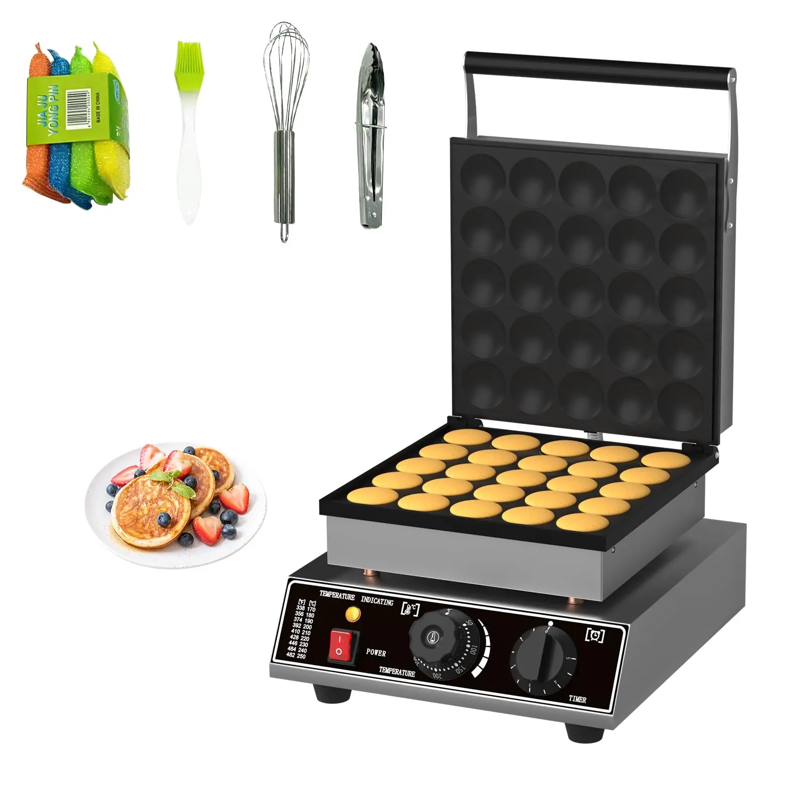 25-Hole Commercial Poffertjes Maker, 1750W Electric Dutch Pancake Maker