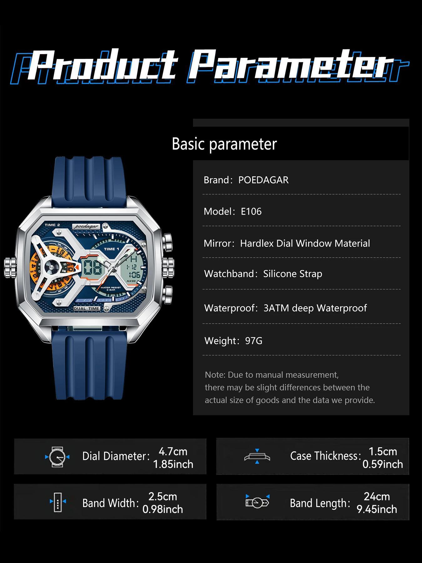 Men's Business Fashion Digital Quartz Watch, Casual Trendy Digital Watch with Luminous Dial, Fashionable Watch for Daily & Business Decoration, Luminous Analog Watch, Business Fashion Watches, Multifunctional Watch