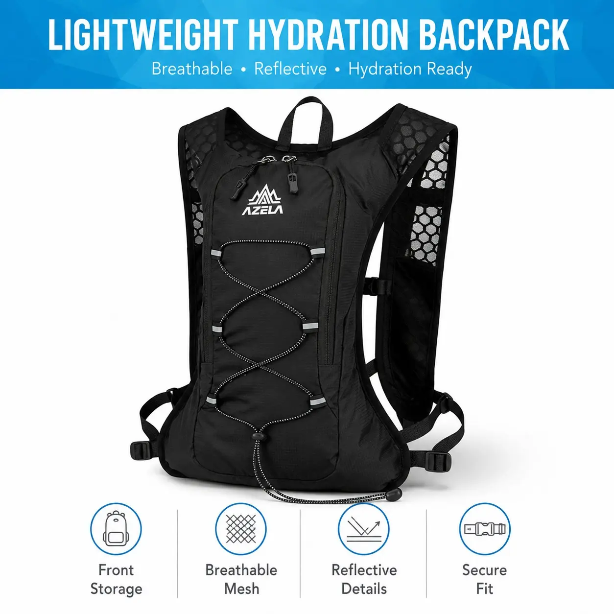 Lightweight Hydration Backpack Running Vest, Breathable Reflective Water Pack, Optional 1.5L Water Bladder for Running Cycling Hiking