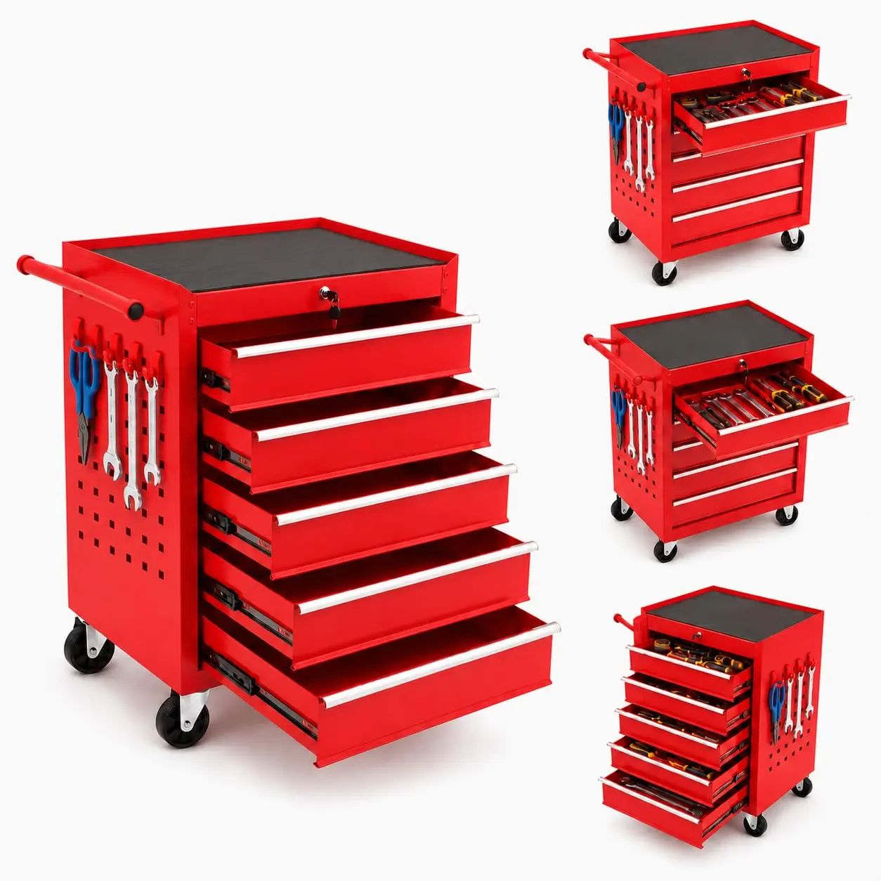 Garvee 26-Inch Rolling Tool Chest with Wheels, 5-Drawer Lockable Portable Tool Box Cabinet/Tool Cart - Drawer Liners Included - For Garage, Workshop & Auto Repair, Mechanic Tool Cart, Tool Storage Cabinet, Garage Organizer, 26 Inch Tool Cart, Utility Cart