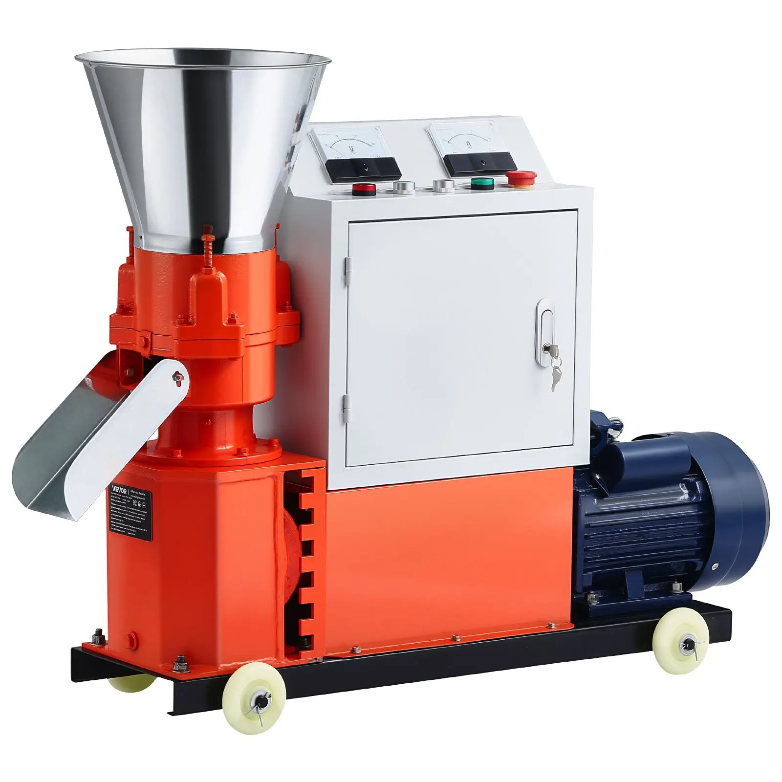 toolupgrade VEVOR 4 mm Feed Pellet Mill Machine, 3KW 240V Feed Maker with 3 Pressure Rollers & 4 Wheels, Pelletizing Tool with Control Panel for Poultry, Livestock