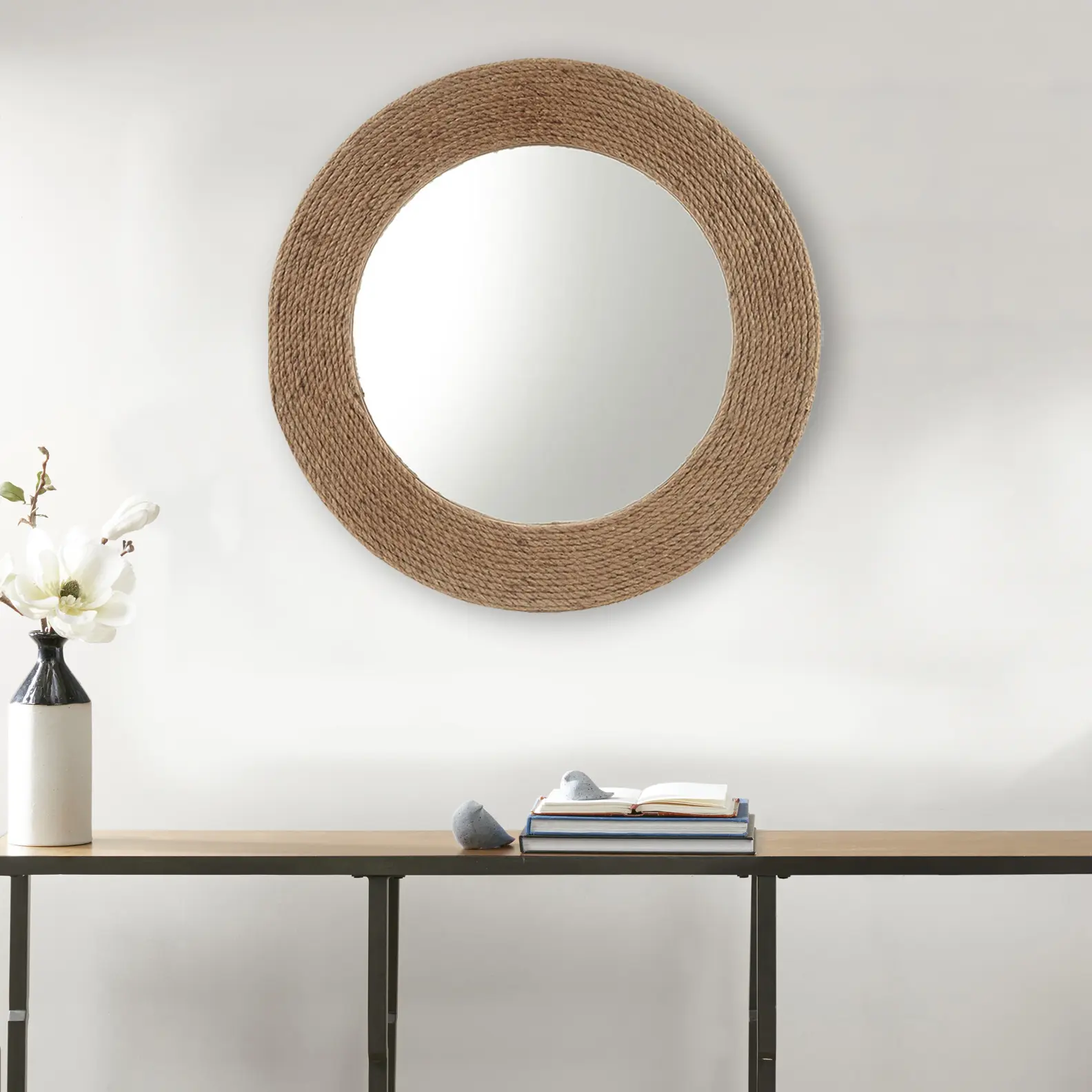 ARCH Natural Jute Rope Round Wall Mirror 26 Inch Boho Farmhouse Decor, Handwoven Rattan Style Hanging Mirror for Living Room Bedroom Entryway Hallway, Coastal Beach House Aesthetic, 26" Diameter, Home Furniture and Household Product Search Terms