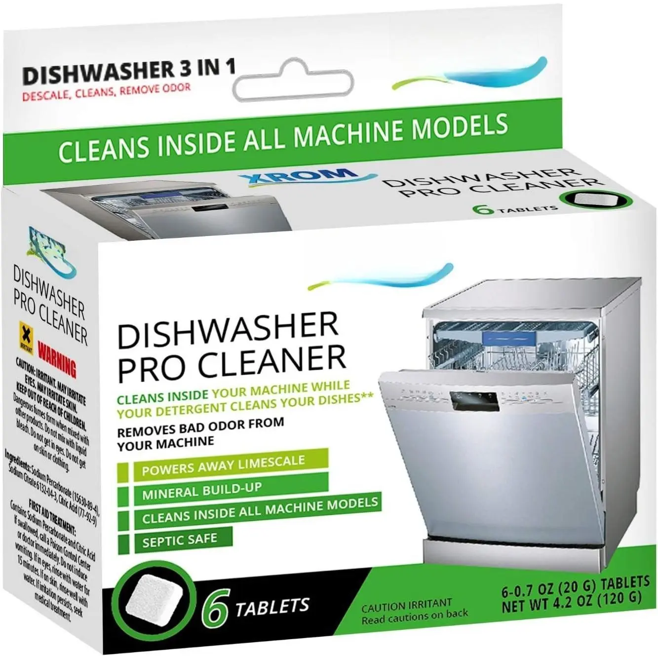 Dishwasher Cleaner Tablets,  Based, Deep Clean and Descaler, Removes Odors & Hard Water Stains, 6 Treatments.