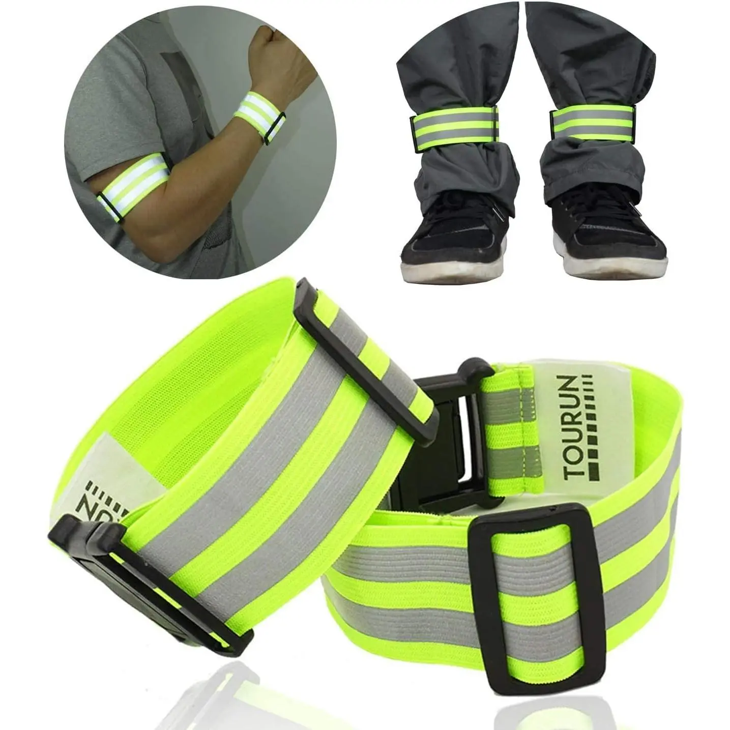 Reflective Running Gear Belt for Night Walking/Running, Visibility Bands for Runners, Cyclists -  Pants Cuff Clips, Arm/Ankle/ Safety Bands (2 Bands)