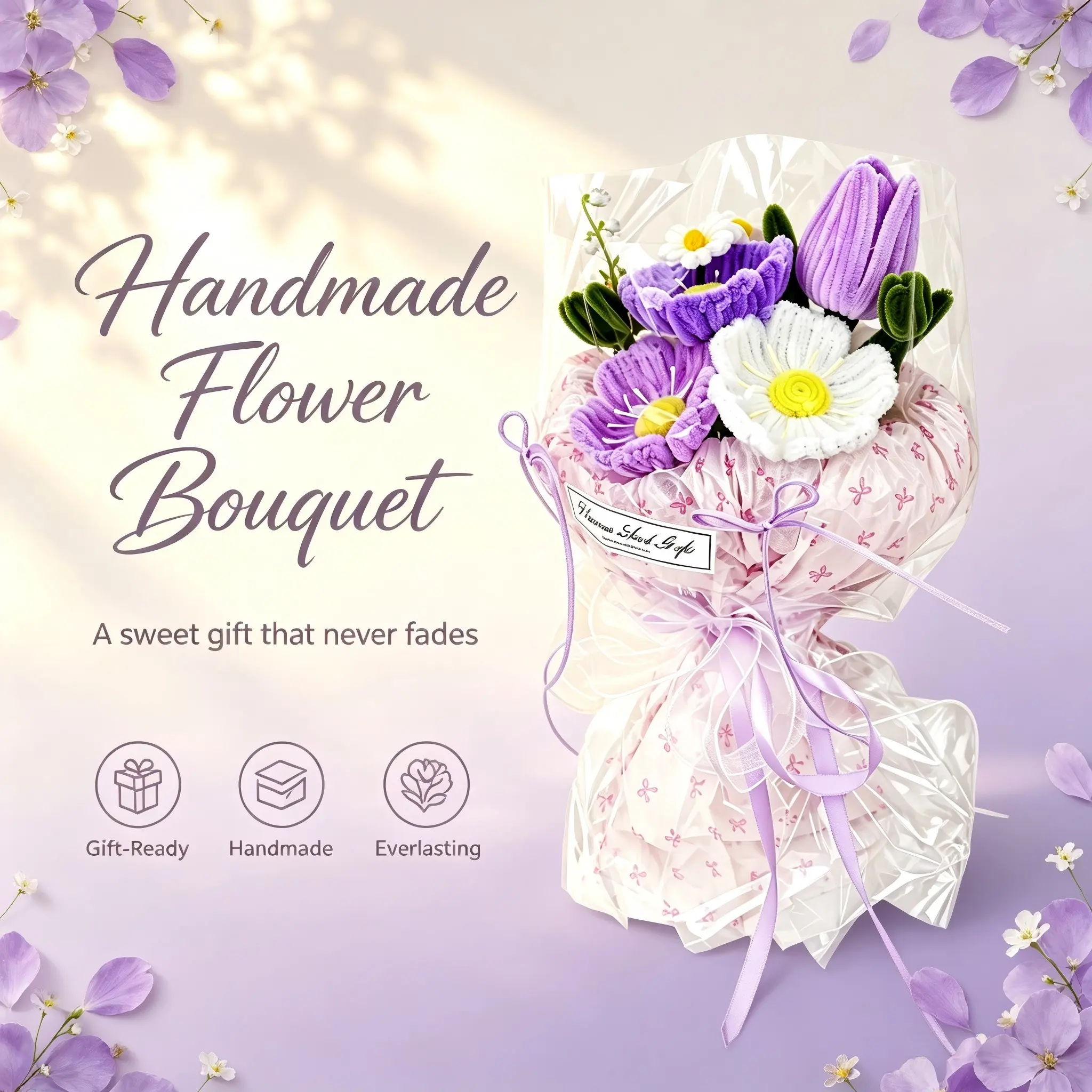 Forever Handmade Flower Poppy Bouquet | Gift for Mom, Grandma, Teacher, Nurse, Sister, Birthday & Graduation