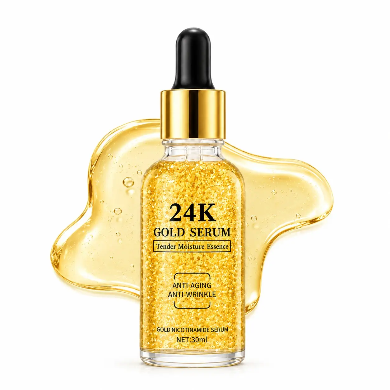 24K Gold Foil Peptide Face Serum, Hydrating Anti-Aging Essence for Glowing Skin, Fine Lines & Dry Dull Skin, 30ml