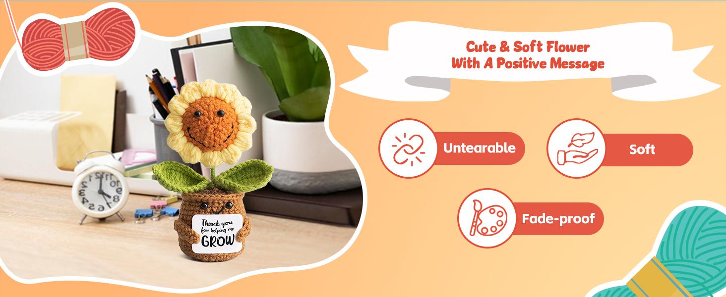 Teacher Appreciation Gifts for Women - Thank You Sunflower Crochet Flower Teacher’s Day Retirement Graduation Gift for Teacher Boss Coworker Lady Supervisor Emotional Inspirational Support