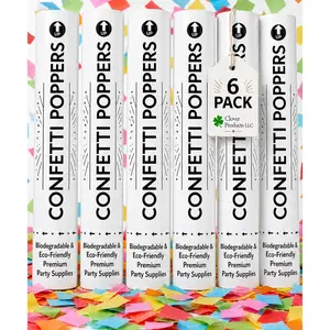 6 Pack Multi-Colored Air-Powered Confetti Poppers Shooters Shoots 25 Feet Safe for Indoor & Outdoor Perfect for Weddings Birthdays & Events