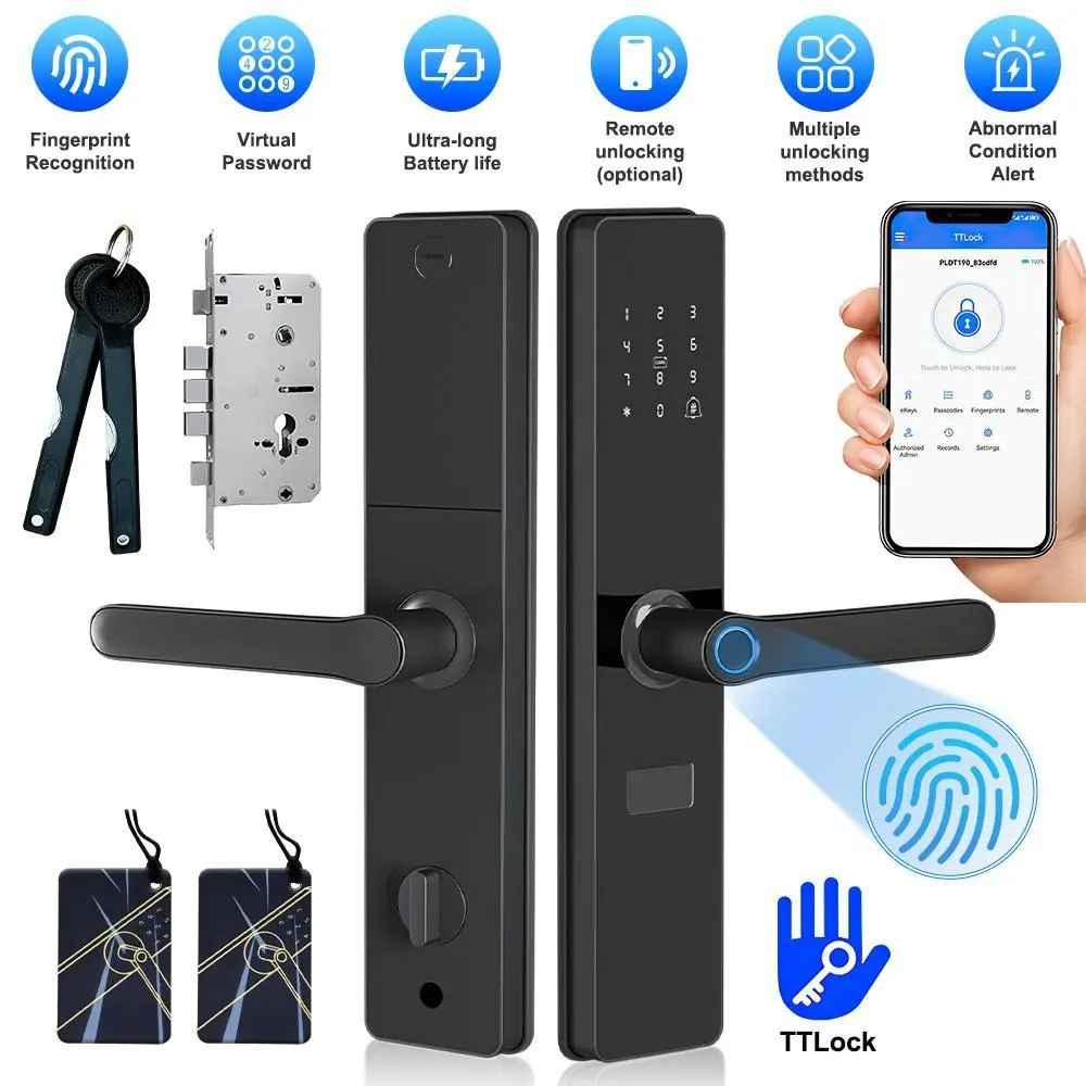 【BackToSchool】Upgraded 7-in-1 Electronic Home Security Door Lock - Iron Body Keyless Handle with Bluetooth, Password & Keypad Entry, High Security Lock for 60mm Thick Doors, Electronic Door Locks