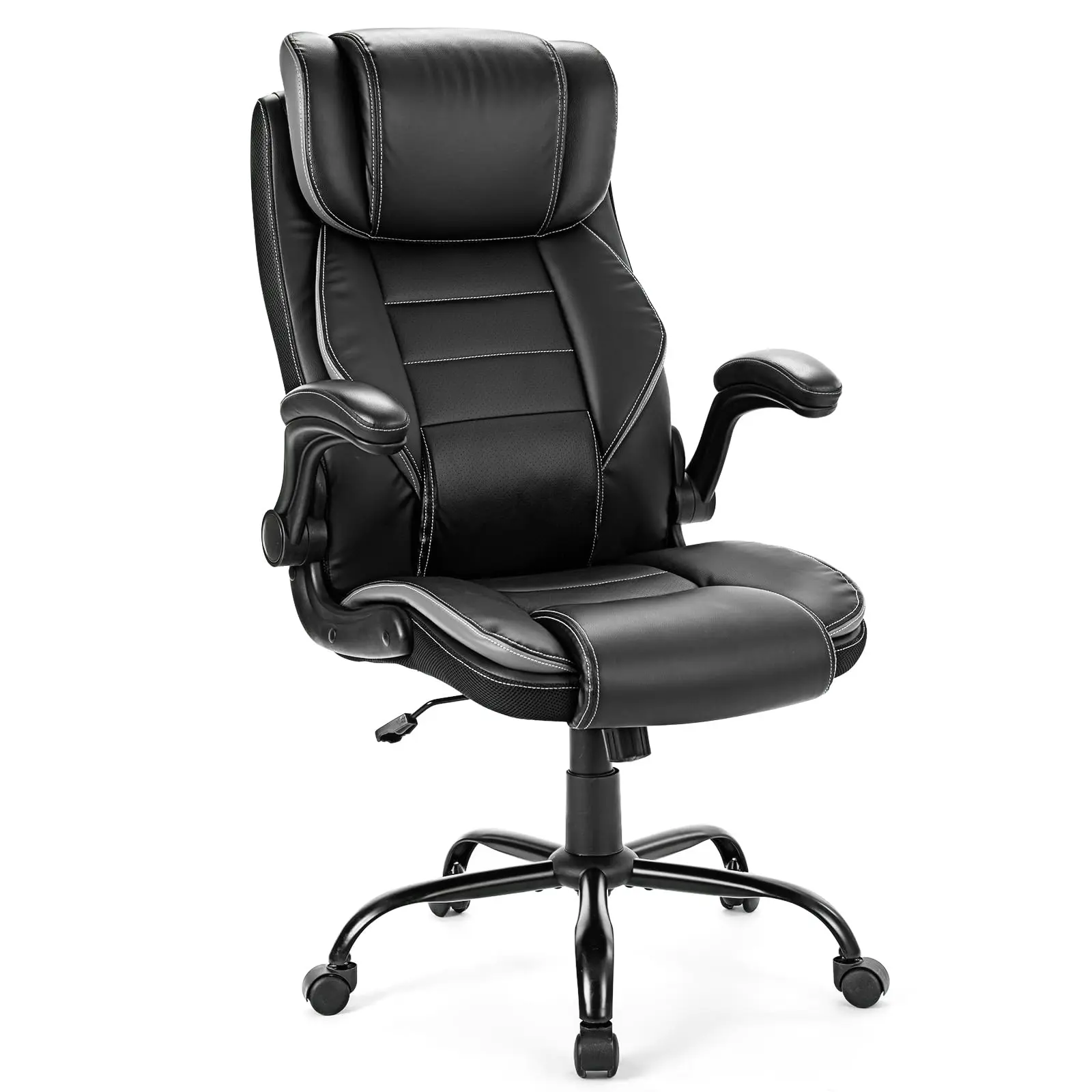 Big and Tall Executive Office Chair – Ergonomic High Back, Adjustable Headrest, Lumbar Support, Extra Wide Heavy Duty Seat, Faux Leather, Turnover-up-Up Armrests, Swivel Recliner for Home or Office