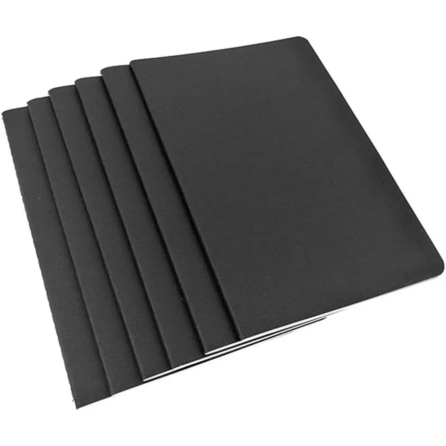 6-Pack A6 Ruled Pocket Notebooks, Black Softcover Thread-Bound Small Journal Memo Pads, 4"X5.5" Size, 30 Sheets