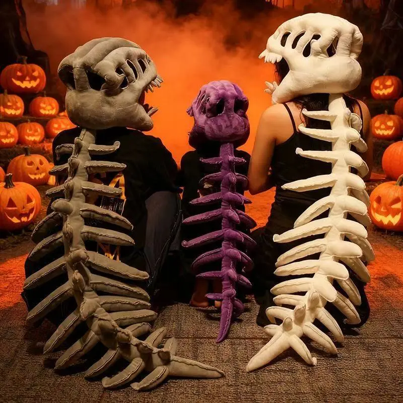 Funny dinosaur skeleton head cover, plush toy for adults & kids, dinosaur bone costume set, Halloween skull headband, dinosaur onesie for Halloween & Christmas, non-electric, ideal holiday gift, Party Accessory