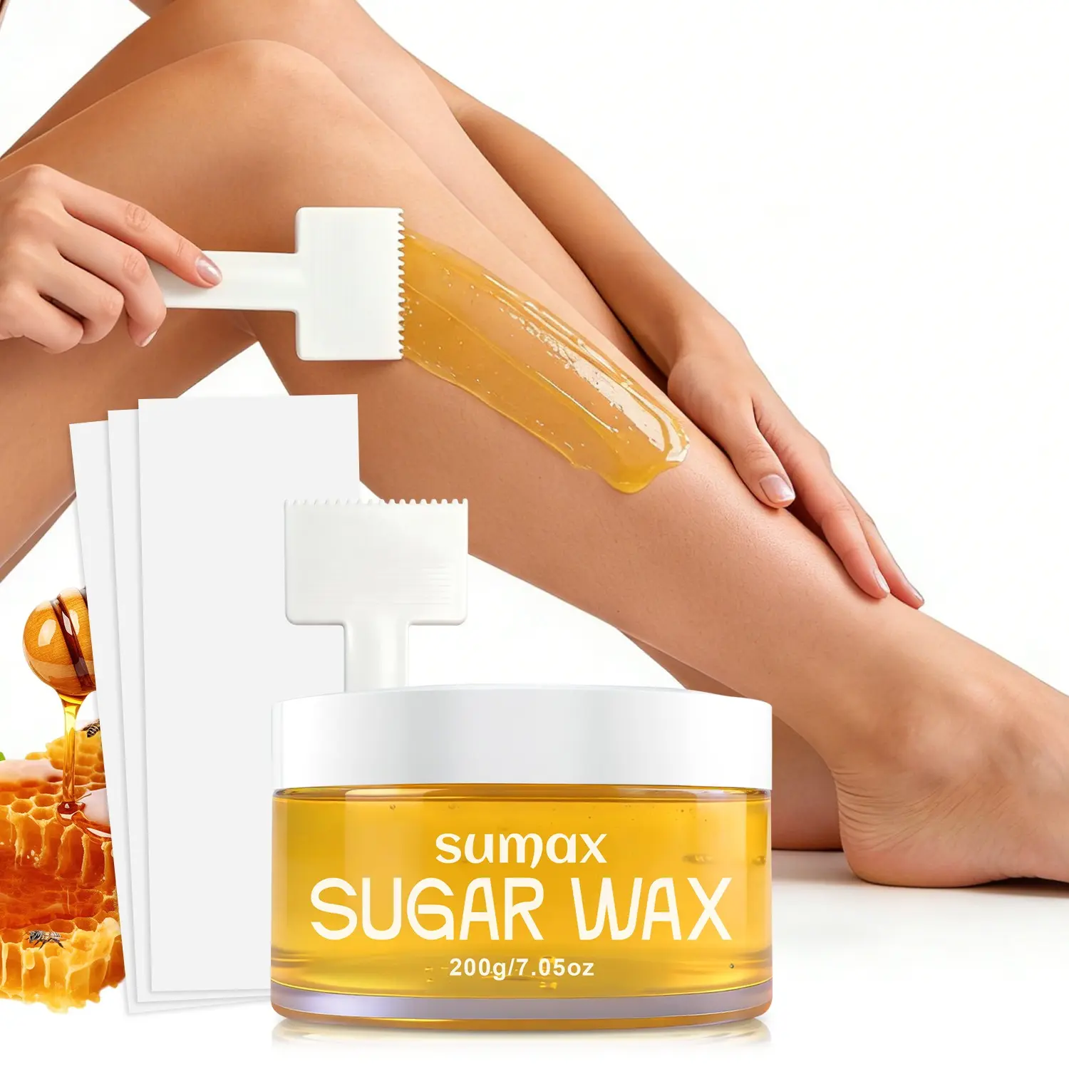 Sumax 200g Women's Sugar Wax Hair Removal Kit, Gentle Formula, Full Body Use, Ideal for Beach Vacations and Dates, Includes Scraper and 10 Wax Pads