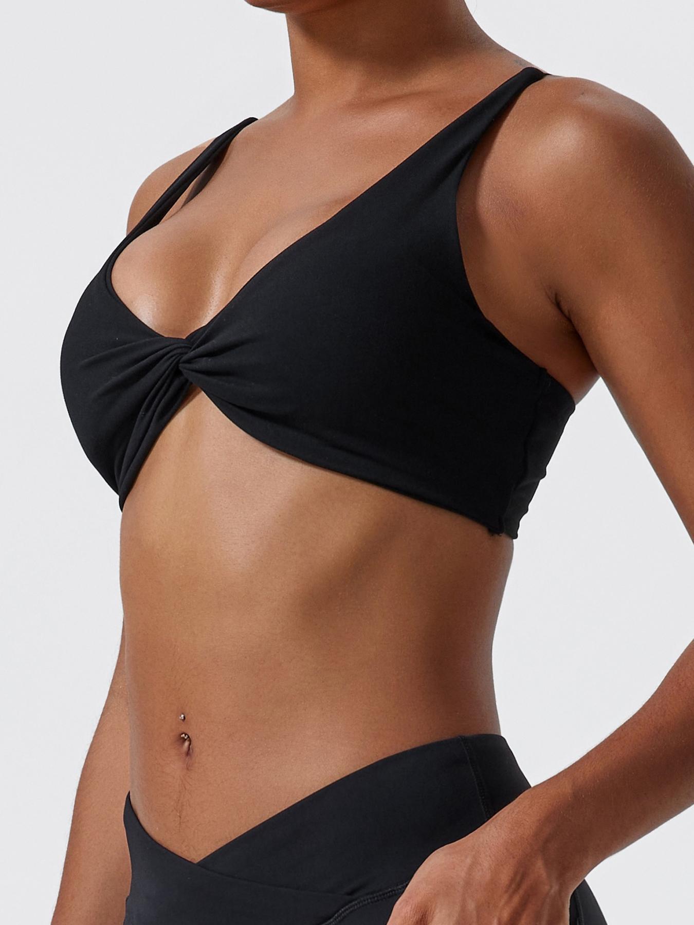 Women's Solid Twist Front Sports Bra, Casual Comfy Breathable High Stretch Yoga Bra, Ladies Sportswear for Indoor Outdoor Wear, Gym Clothes, Activewear, Workout Clothes, Workout Bras