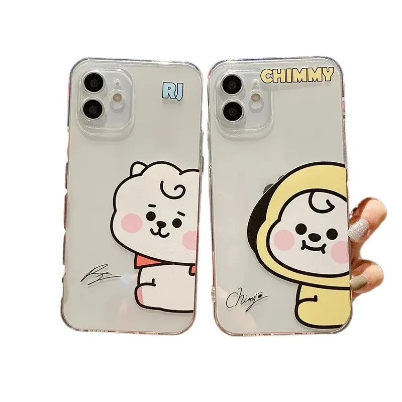 Cartoon Q-version BT21 pattern transparent phone case, suitable for iPhone 12, 13, 14, 15, 16, 17 and Samsung S22, S23, S24, S25, S26 durable phone case. It's a great gift for a close friend, perfect for holiday presents.