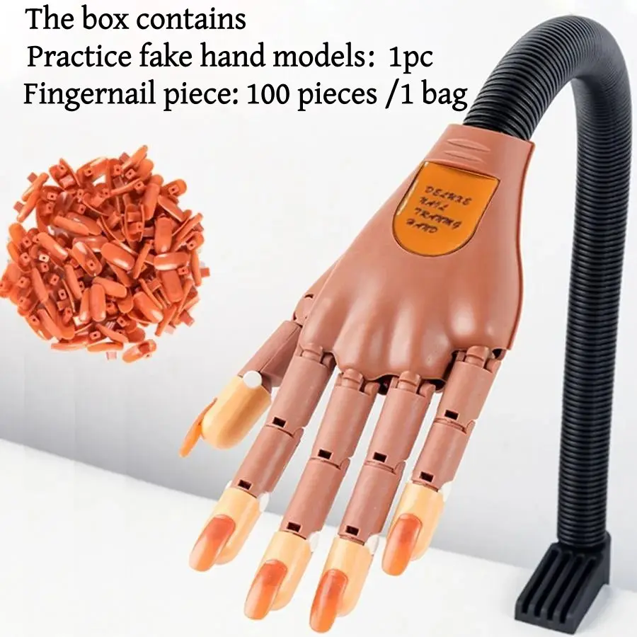 Professional Manicure Practice Hand Model with False Nails, Nail Training Tool for Home & Salon Use, DIY Nail Art Supplies, Practice Nail Set