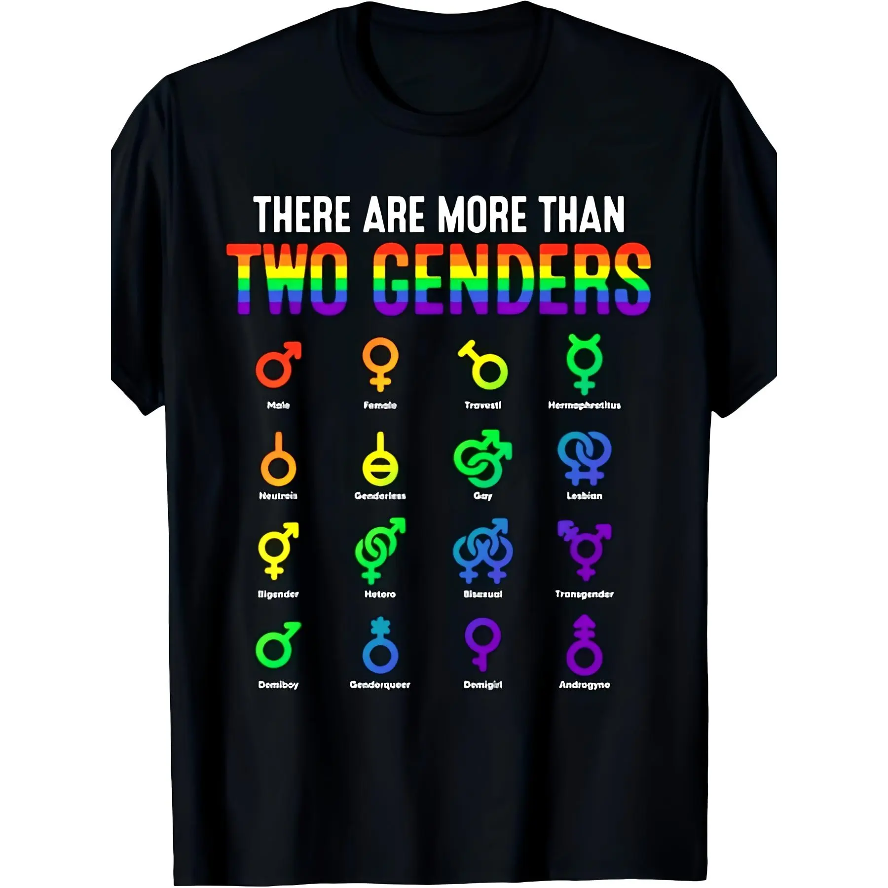 Menswear Short-Sleeve Simple Streetwear LGBT Pride Heavyweight T-Shirt - Retro Round Neck, 30+ Identities Chart, Inclusive Gender Spectrum Design, Casual Wear, Father's Day Gift for Dads