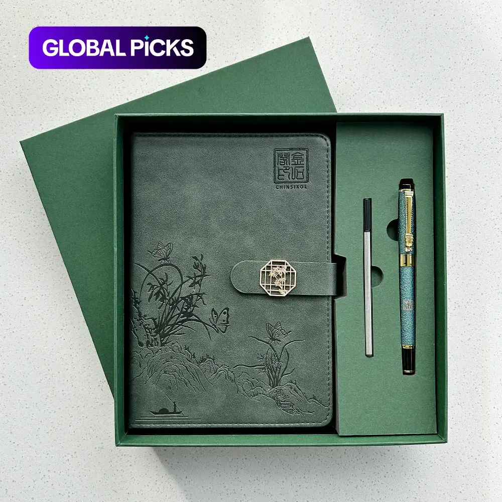 Chinsikol Chinese-Style Hardcover Business Notebook Journal Gift Set, Orchid Embossed Springtime Design, Ideal for Notes and Meetings #GLOBAL PICKS