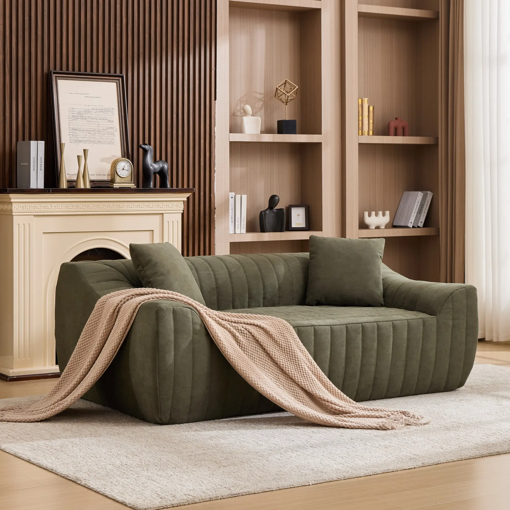 ARCH Oversized 2 Seater Faux Leather Loveseat Couch with Deep Seat and 2 Throw Pillows, Compact Sofa for Living Room Apartment Small Space, Stain-Resistant Green Sofa Furniture, Green Color Options, Faux Leather Material, Product Dimensions: 42.52