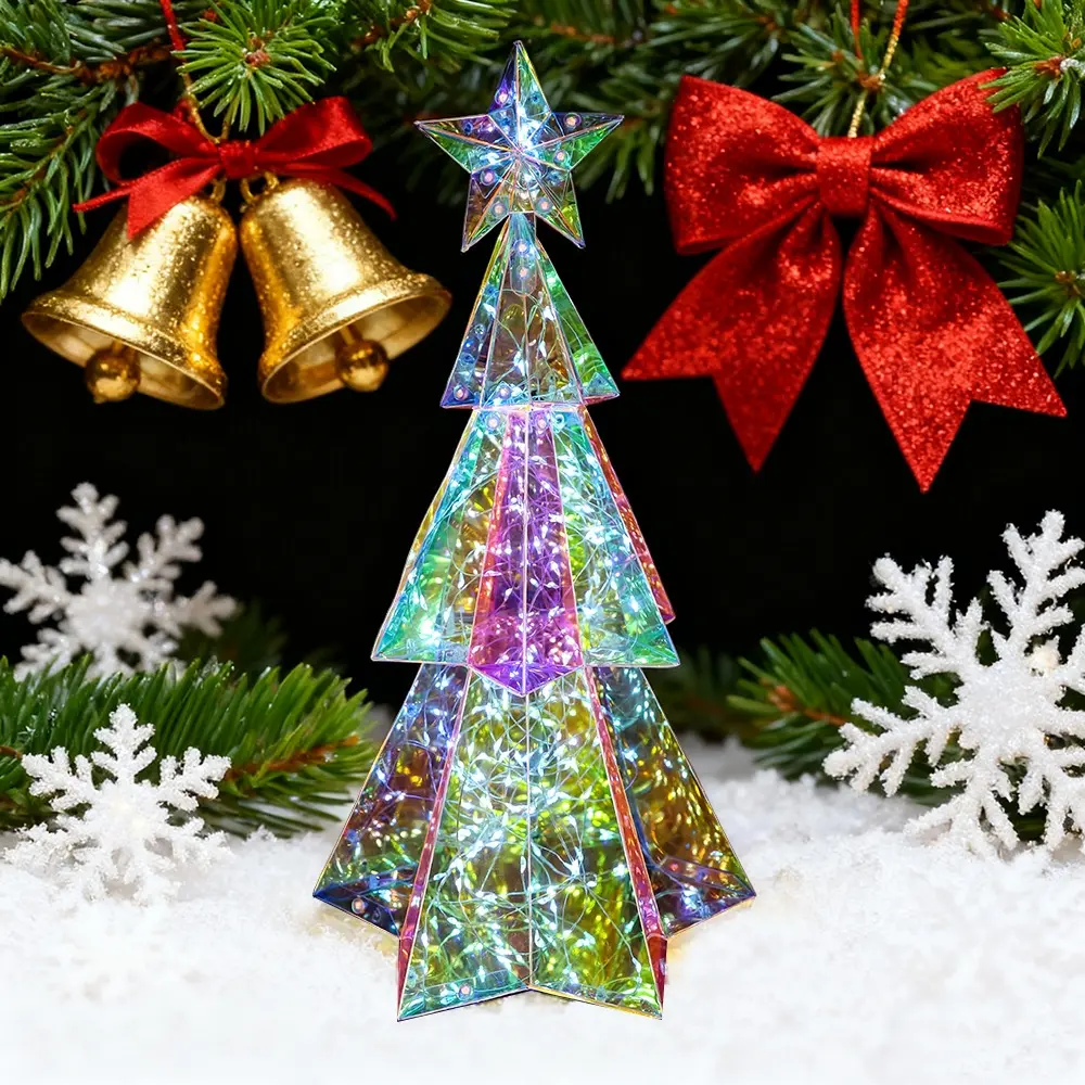 Prismatic Iridescent Christmas Tree/Santa Claus/Snowflake/Bear Glowing Led Lights, Prismatic Christmas Decor, Light Up Indoor Outdoor Xmas Pathway Holiday Party Yard Decorations