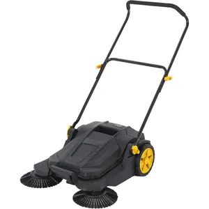 Walk Behind Hand Push Floor Sweeper,26-Inch Manual Push Floor Sweeper, 5-Gallon Waste Container, Angle & Height Adjustable Folding Handle Push Sweeper for Walkway, Yard, Garage, Patio