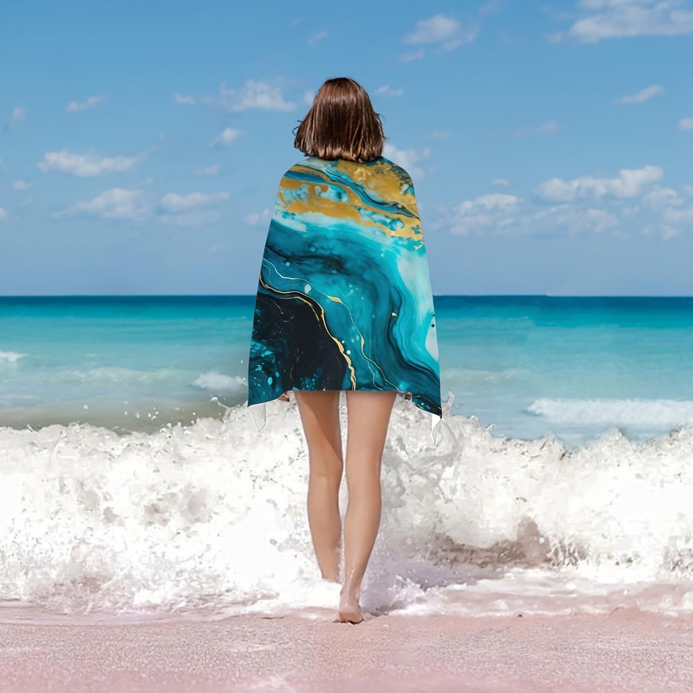 1 pcs Ultra-Soft Dark Blue Marble Pattern Beach Towel - Lightweight, Quick-Drying, Highly Absorbent, Suitable for Sports and Outdoor Activities, Beach Towel