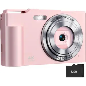 Digital Camera, FHD 4K Digital Point and Shoot Camera with 16X Zoom Anti Shake, 48MP Compact Small Camera with 32GB Card for Boys Girls  Shell