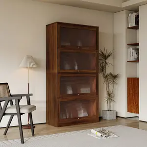 Contemporary Bookcase with Glass Doors Closed Back Dustproof Storage Cabinet 4-Tier Floor to Ceiling Low Cabinet for Office Living Room 61.81 Inch Height