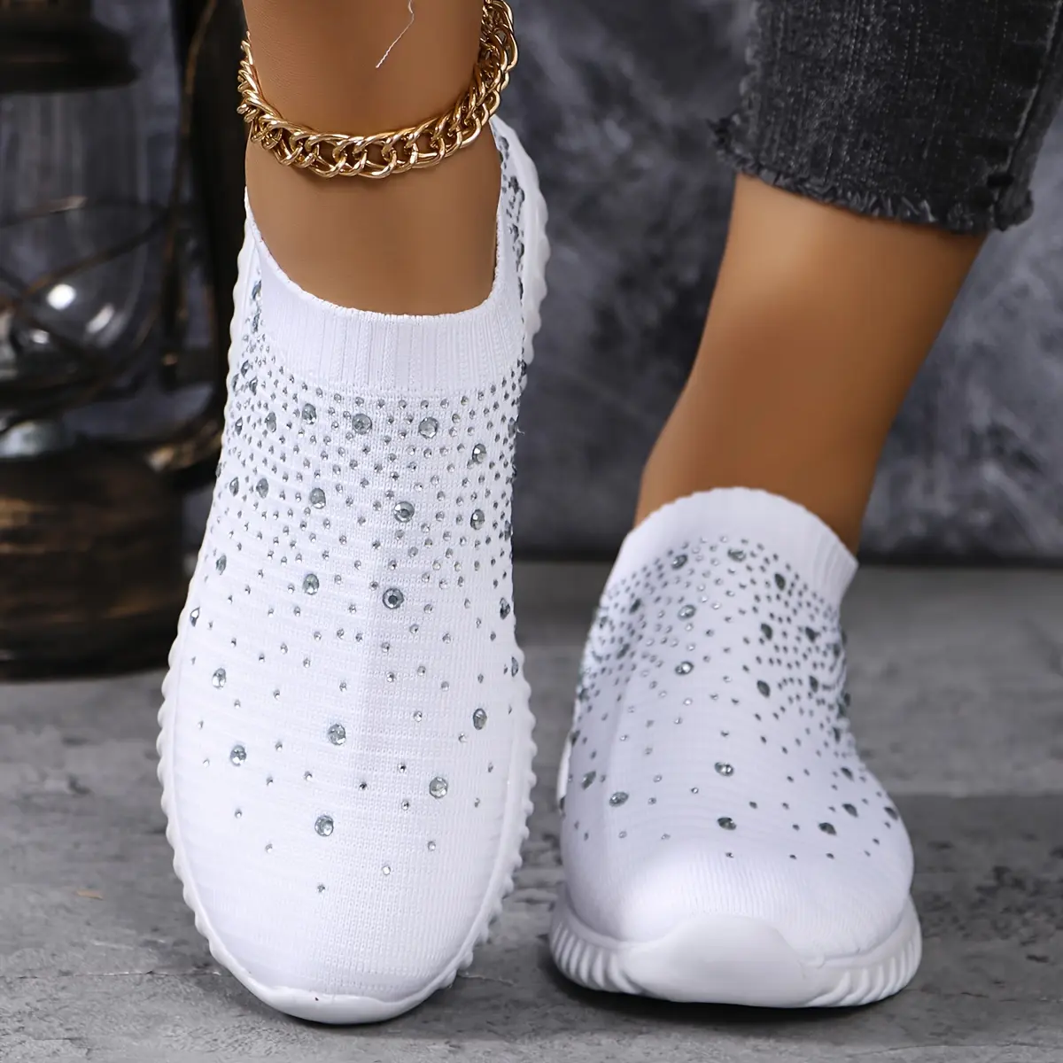 Women's Walking Sneakers With Decor, Breathable Casual Shoes, Comfortable Athletic Camp Shoes,-on Trainer Footwear With Chunky Sole