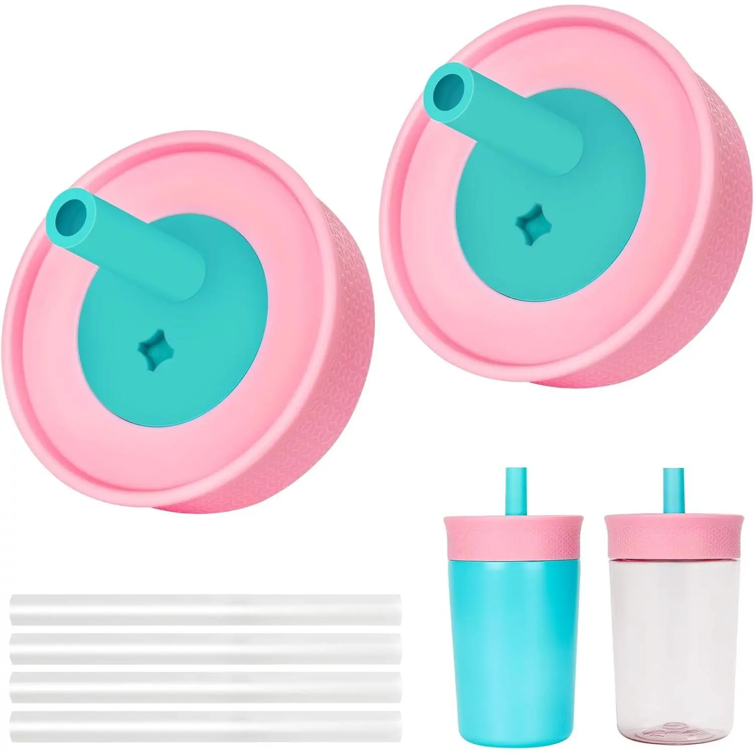 Owala Kids Spill-Resistant Replacement Cap for 12 Oz & 15 Oz Insulated Kids Bottles, BPA-Free, Flexible Removable Straw, Easy-to-Clean, Dishwasher-Safe Baby Bottles & Accessories (Light Pink, 2-Pack), Cap Baby Bottles & Accessories
