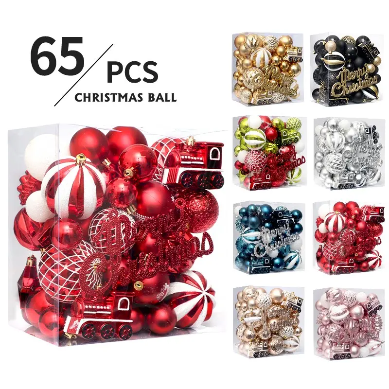 Christmas Tree Decorations Set with 65 Colorful Painted PVC Ornaments, Includes Hanging Xmas Balls and Decor Accessories, Perfect for Holiday Festive Decor