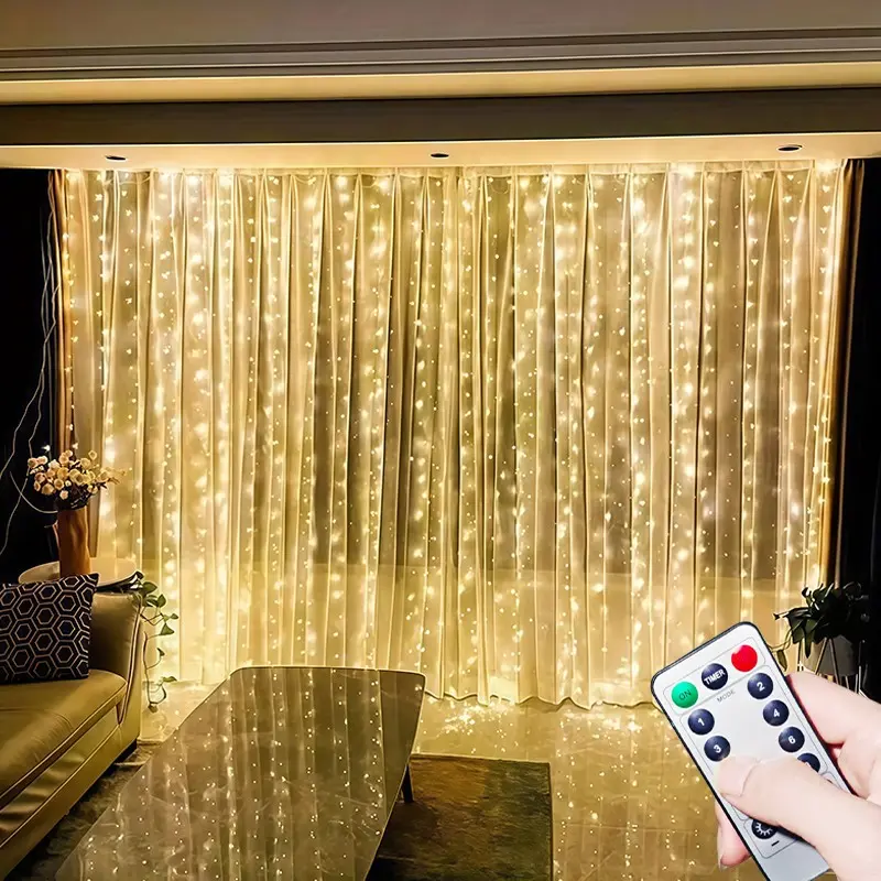 USB Powered Fairy Curtain Light String, 8 Lighting Modes, Bedroom Interior Decoration Light String, Birthday Party Wedding Decoration Light String, Halloween and Easter Atmosphere Light, Curtain String Lights