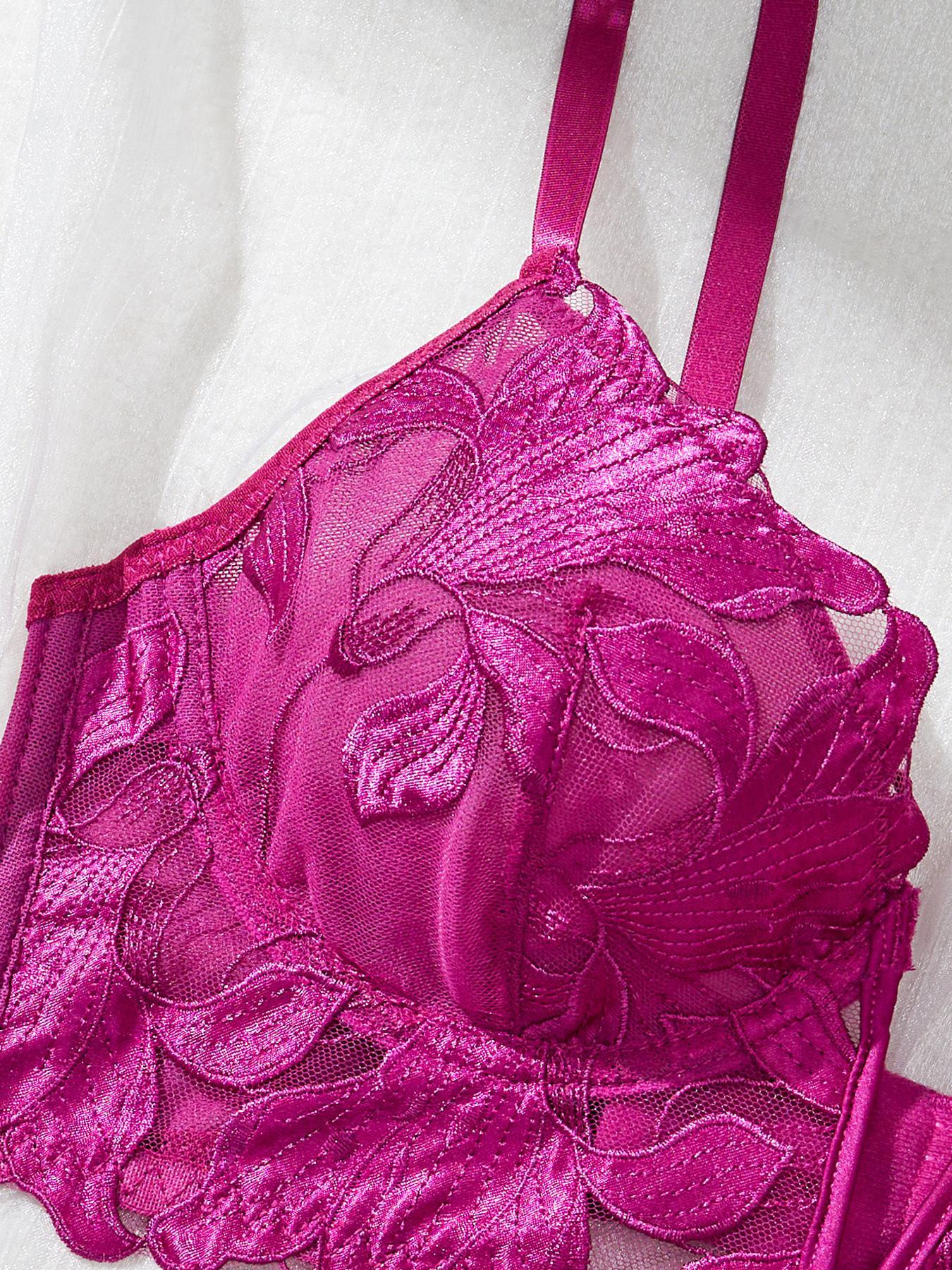 Women's Solid Color Floral Embroidery Adjustable Strap Underwire Bra & Panty Two-Piece Set, Sexy Comfortable Breathable Lingerie Set for Daily Wear, Underwear Set for Women