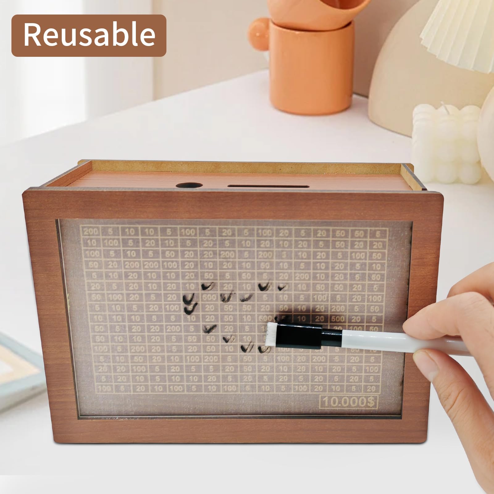 Cash Vault Wooden Savings Box, 2026 New Savings Challenge Box, Wooden Money Saving Box Money Box with Counter, Money Saver with Money 10000 Savings Target and Numbers