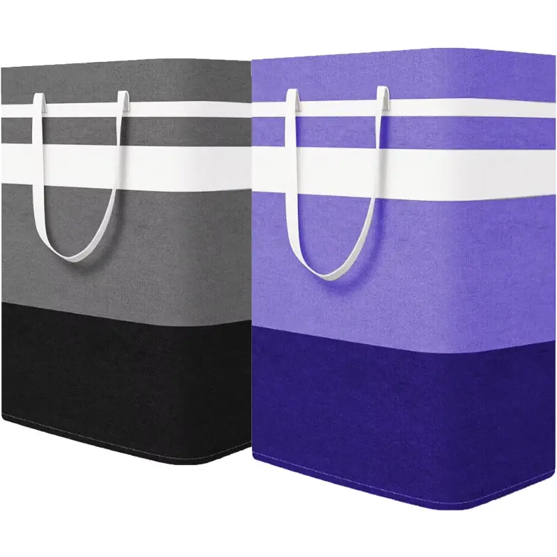 80L ABS Eco-Friendly Foldable Laundry Basket with Handles, Waterproof Collapsible Home Organizer Storage Hamper (Black & Purple)