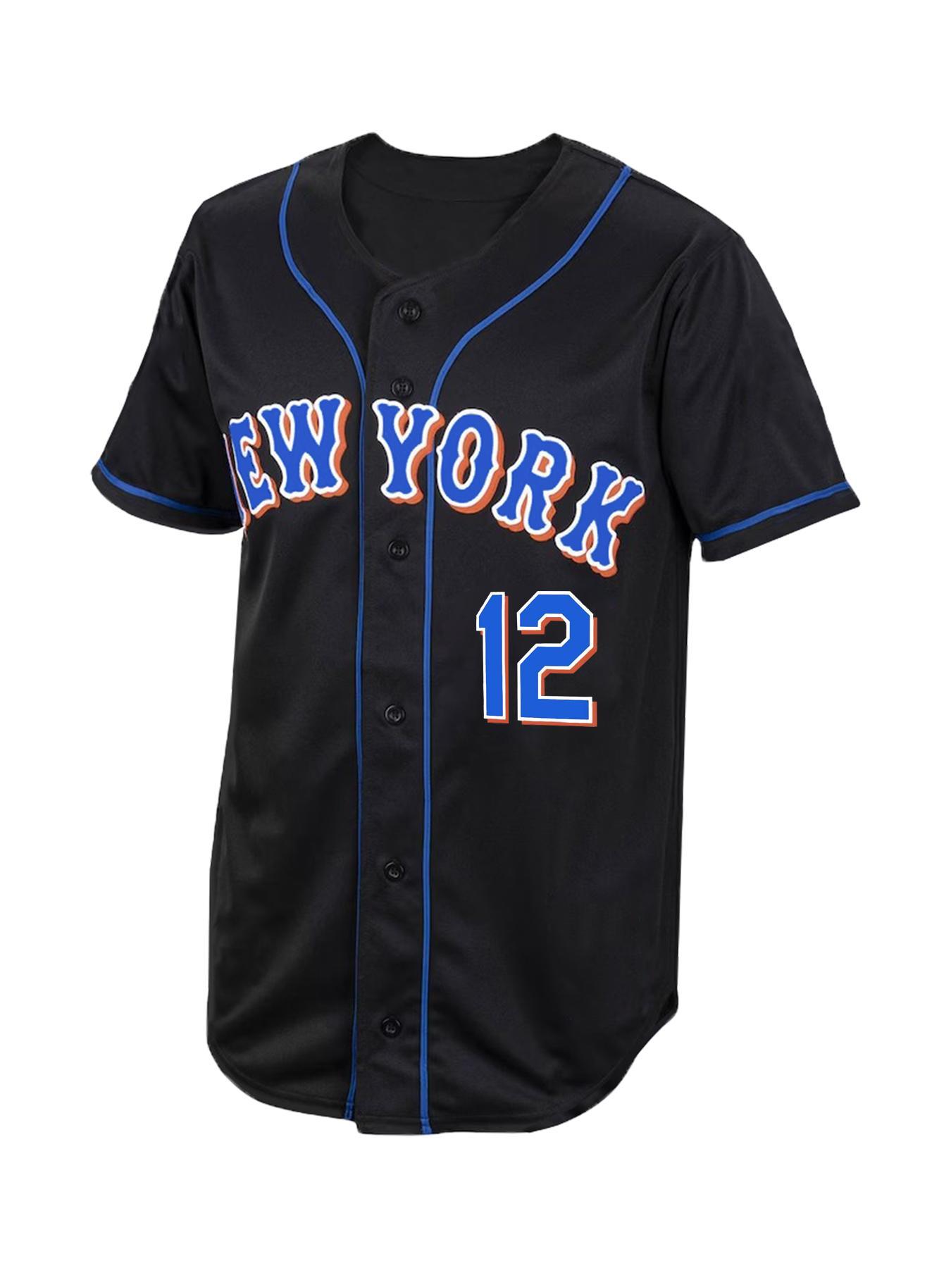 Men's Letter & Figure Patched Button Front Baseball Jersey, Casual Loose Short Sleeve V-Neck Baseball Top for Fall & Winter, Basebal Christmas Gifts, Men's Sportswear for Training & Competition, Jersey Shirts