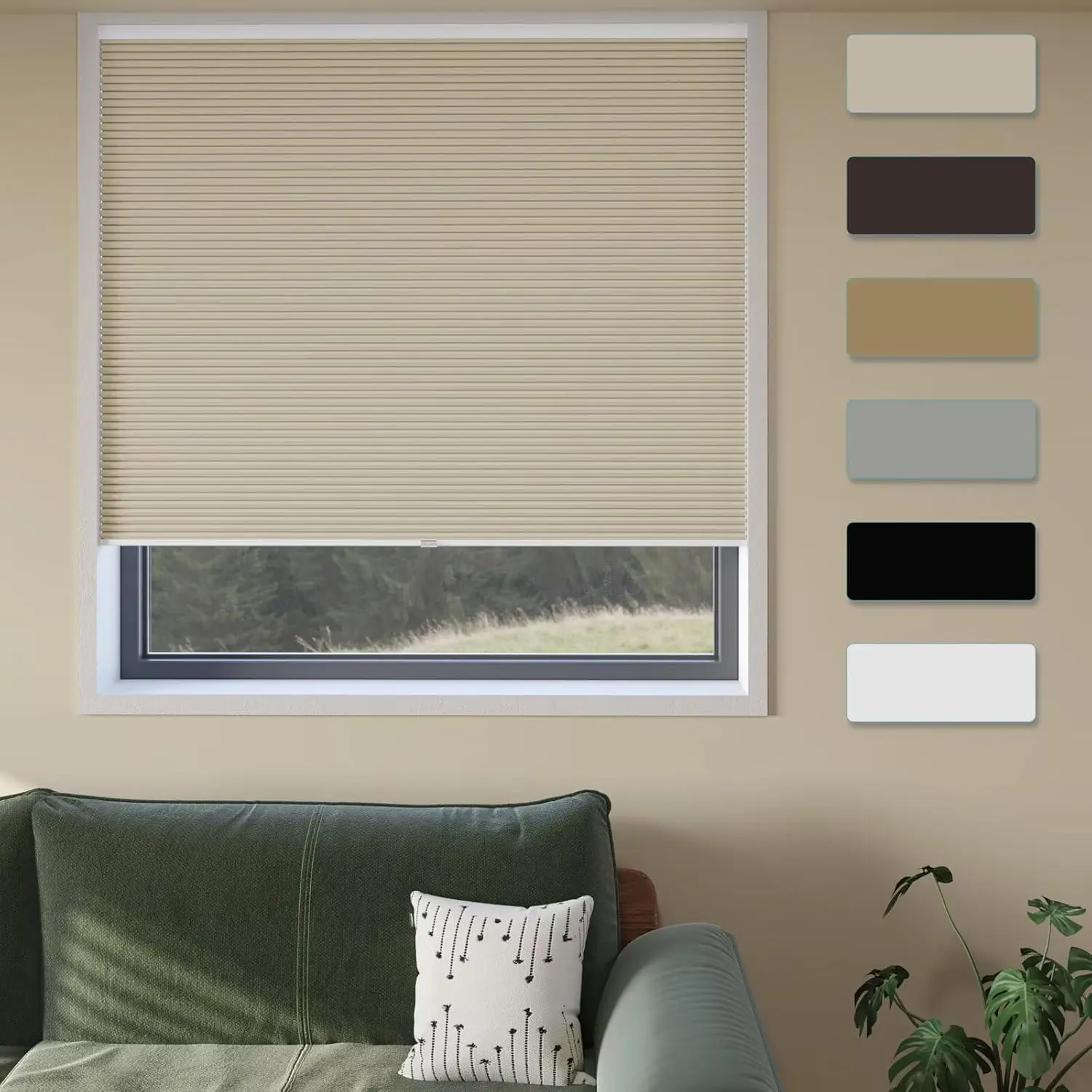 Cordless Cellular Window Shades No Tools No Drill Blackout Blinds for Indoor Windows Size 34" Wide X 72" Height Beige Room Darkening Window Blinds for Bedroom Bathroom Kitchen Living Room