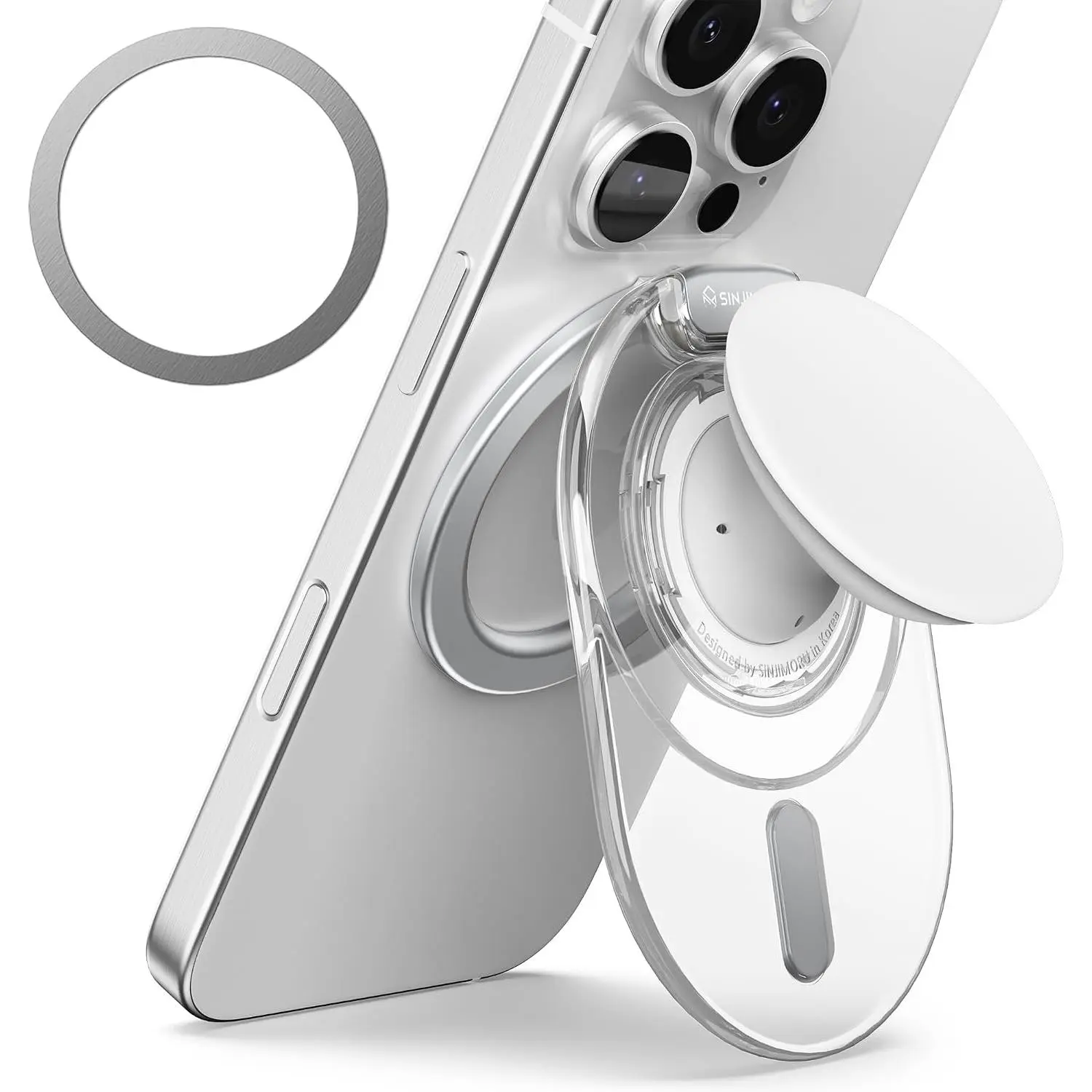 Phone Grip Stand for MagSafe,  Kickstand, Clear White