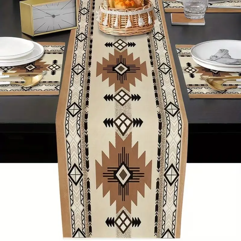 1 piece/5 piece set/7 piece table flag and placemat set, designed with bohemian geometry, perfect for daily use in kitchens, dining rooms, living rooms, and indoor/outdoor scenes