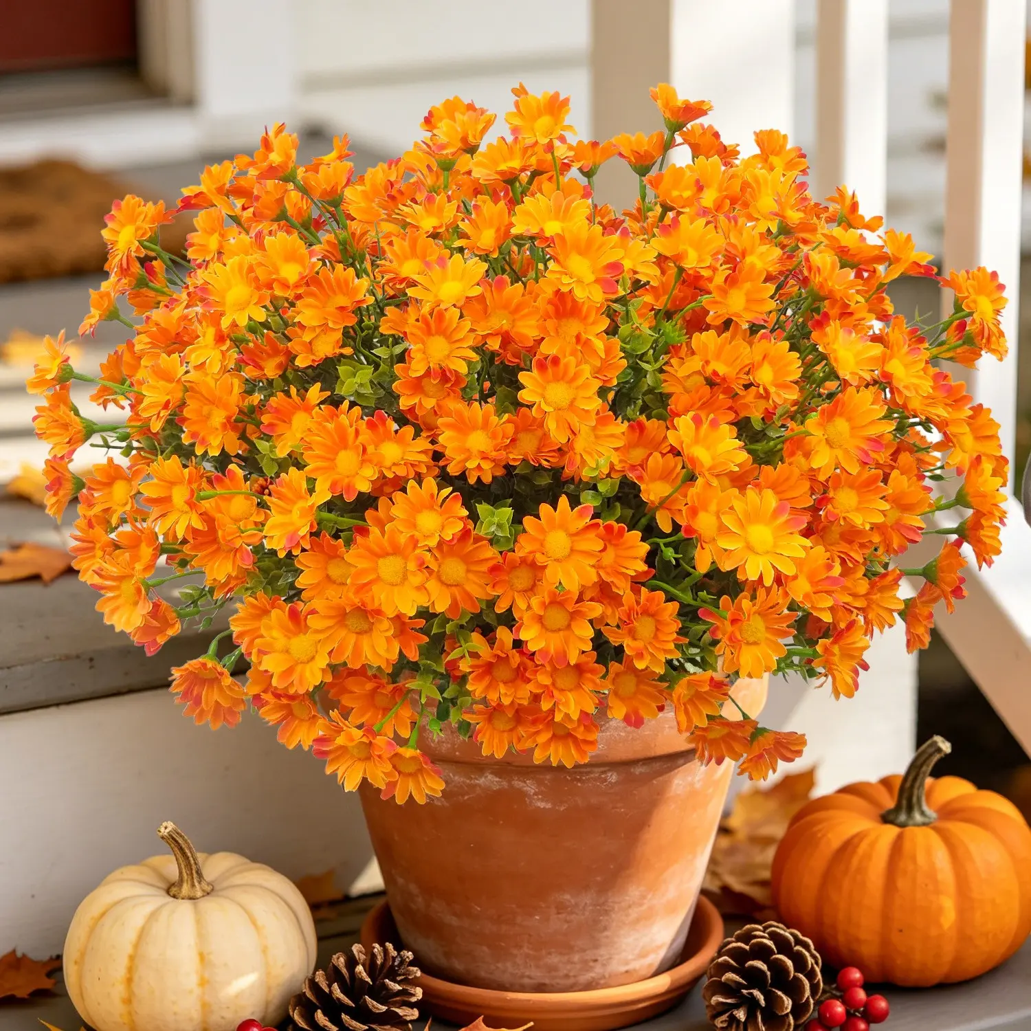 14 Pcs UV Resistant Fall Artificial Daisy Flowers, Realistic Plastic Faux Floral Arrangement, Indoor & Outdoor Decor, Artificial Plant Decor