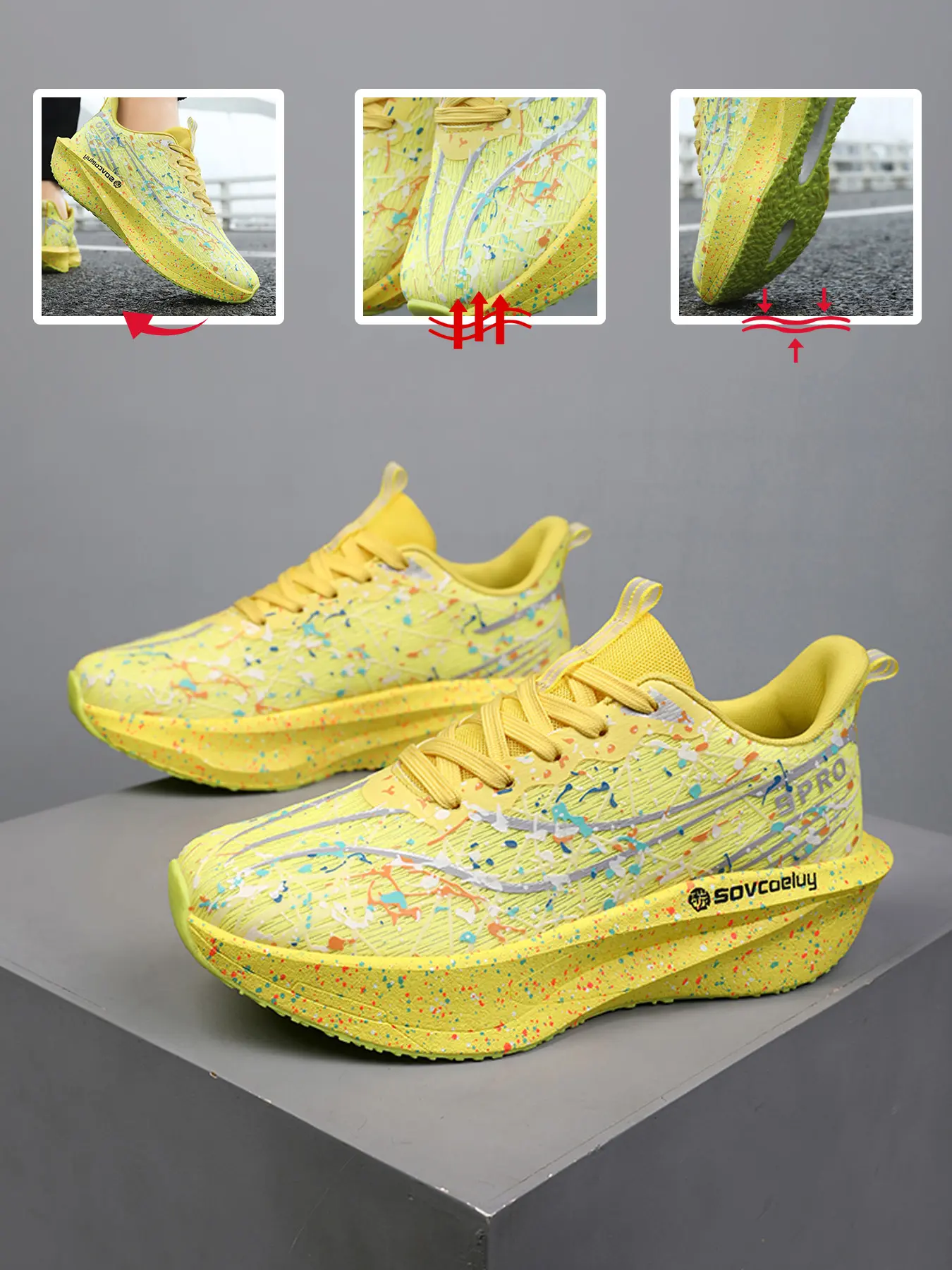 Professional Racing Shock Absorbing Running Shoes, Breathable Runner Flat, Breathable Gradient Mesh, Unisex Couples, Lightweight, Anti-Slip, Ideal for Long Runs, Breathable Running Sneakers
