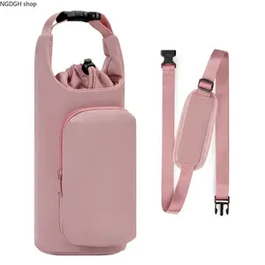 Water Bottle Carrier Bag with Detachable Adjustable Shoulder Strap, Front Zipper Pocket with Key Hook & Inner Mesh Slot, Fits 20oz-40oz Water Bottles, Perfect for Daily Commute, Walking, Gym Workout & Outdoor Travel Carry