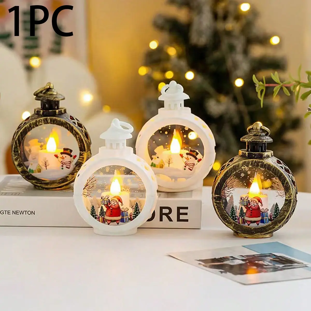 Christmas Decorations Lantern Lights, Santa Claus Snowman Lantern, Battery Powered, Indoor Outdoor Holiday Home Party Decor