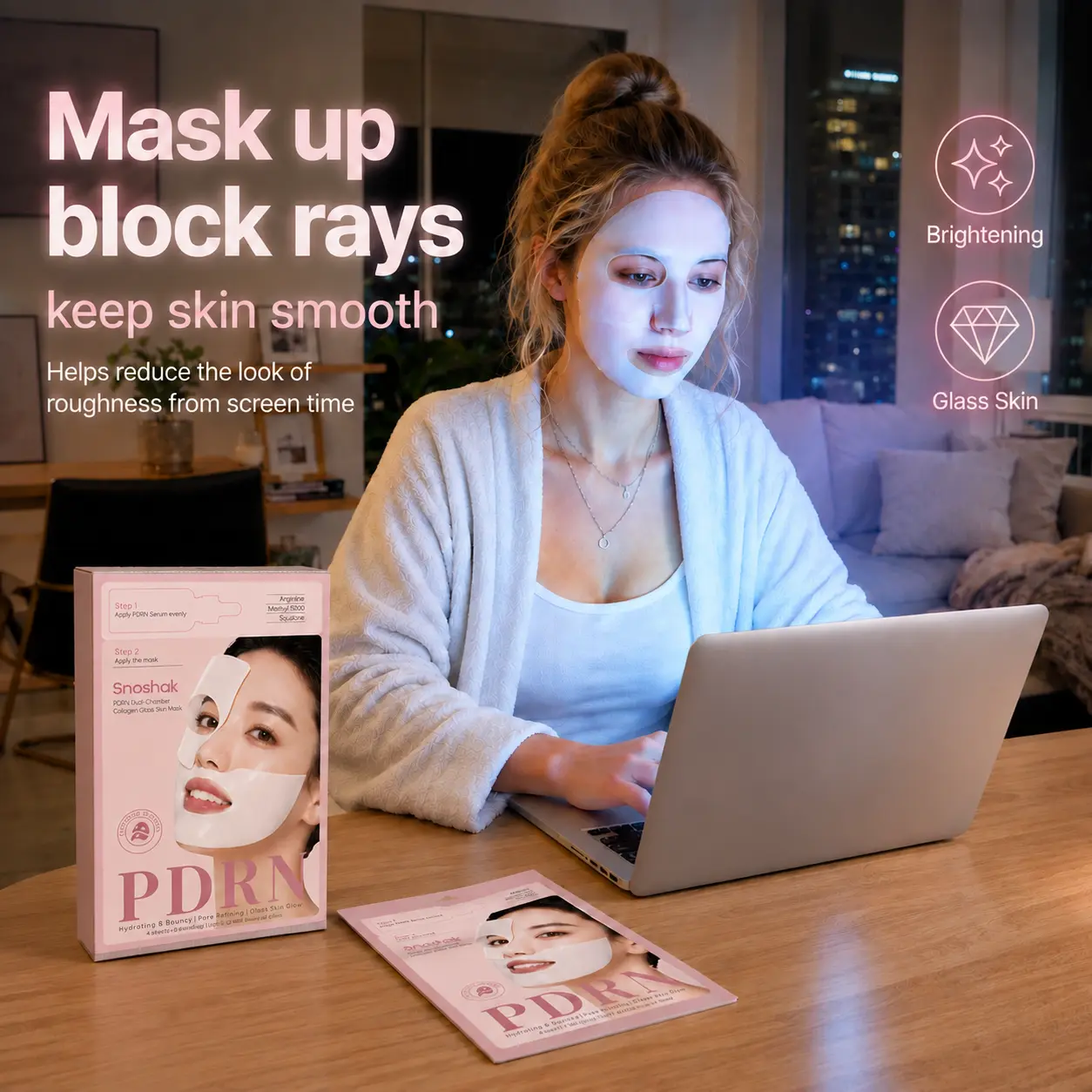 SNOSHAK PDRN Dual-Chamber Collagen Glass Skin Mask  Salmon DNA Hydrating & Bouncy, Pore Refining, Glass Skin Glow, Overnight Face Mask for Glass Glow Skin, Argireline, Matrixyl 3000, Squalane-A Gel