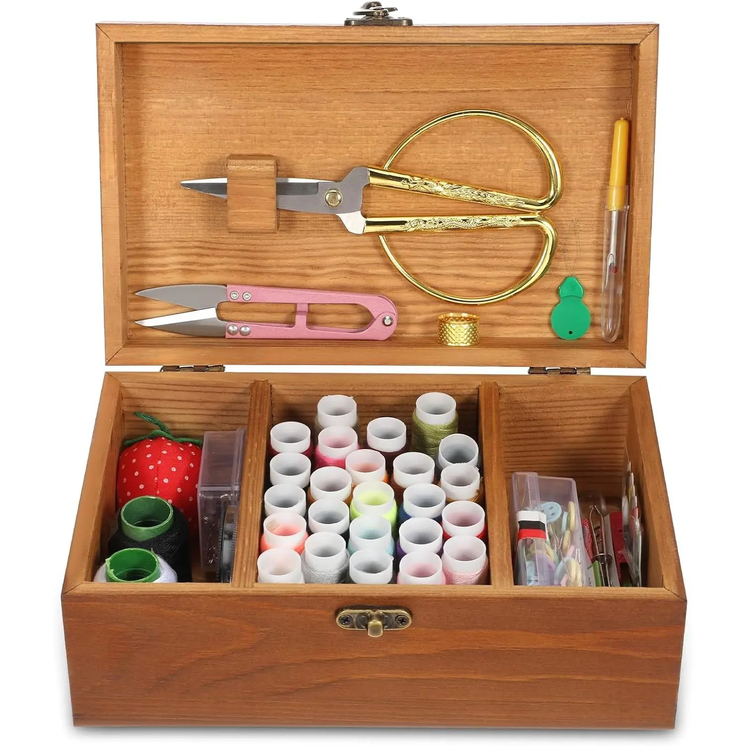 Wooden Sewing Kit Box Wooden Hand -Sewing Repair Tool Kits Wooden-Sewing Box with Cute Sewing Accessories Supplies for Adults, Women, Men   Repair Tool Kit