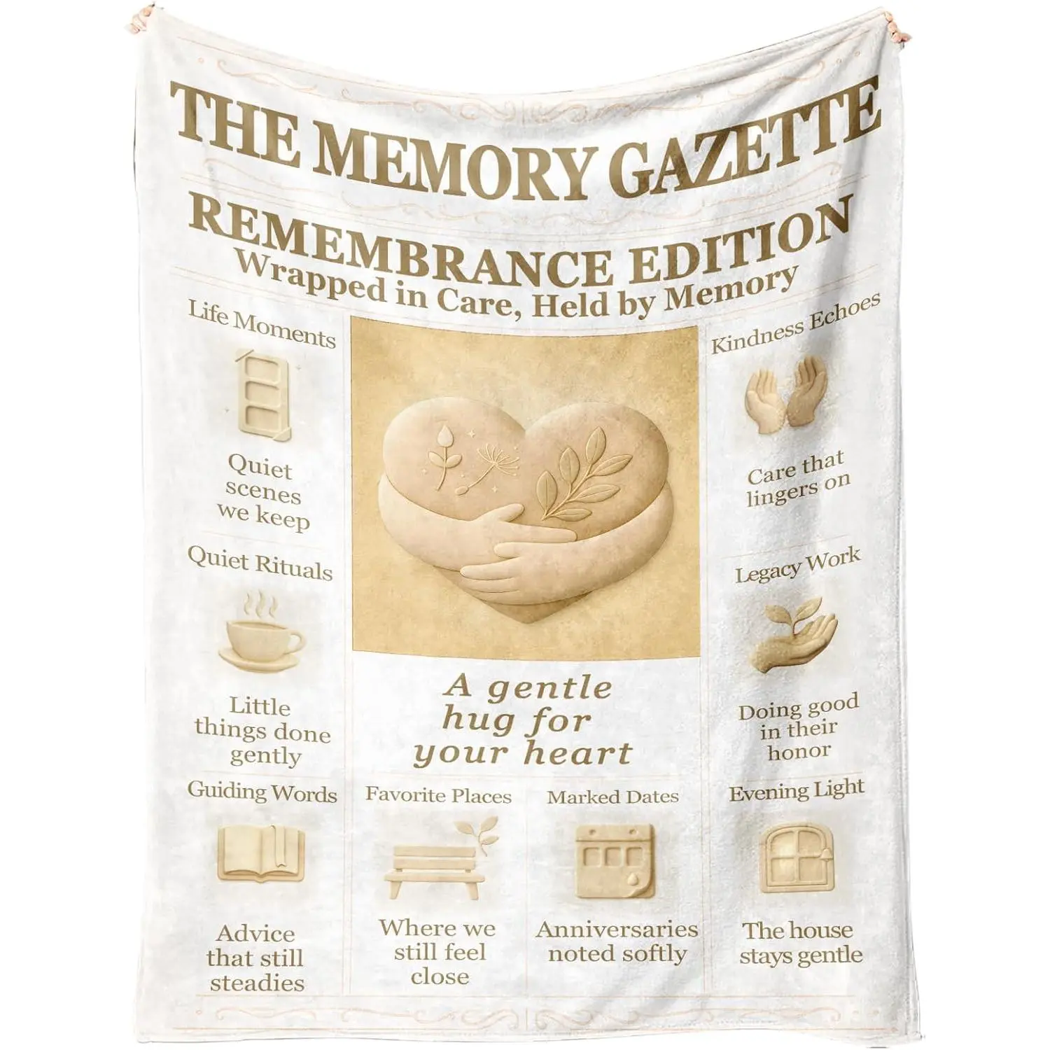 Memorial Sympathy Blanket 60x50, Remembrance Throw for Loss of Loved , Soft Flannel Comfort  for Grieving Women & Men, Neutral Beige  Decor
