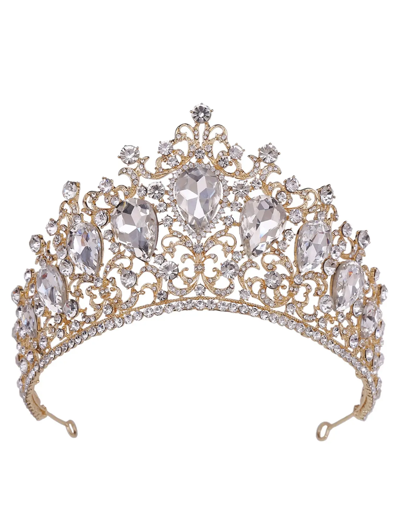 European Wedding Gold Hairpiece King Crown Luxurious Red Crystal Baroque Birthday Bride Tiara