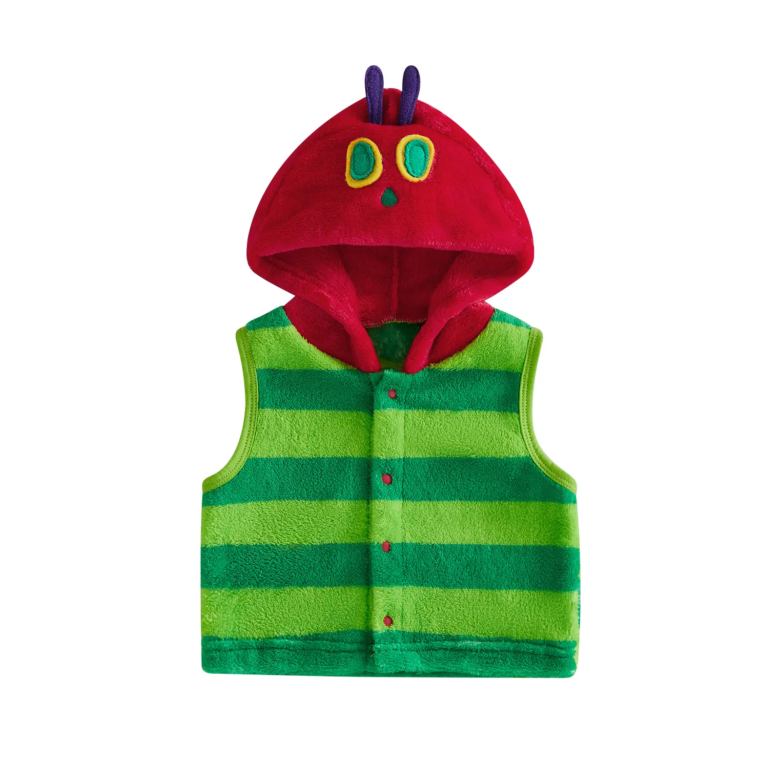 FOCUSNORM Toddler Baby Little Boy Girl Hungry Caterpillar Hooded Fleece Vest Striped Sleeveless Waistcoat Halloween Cosplay Outerwear Fall Clothes 6M-4Y