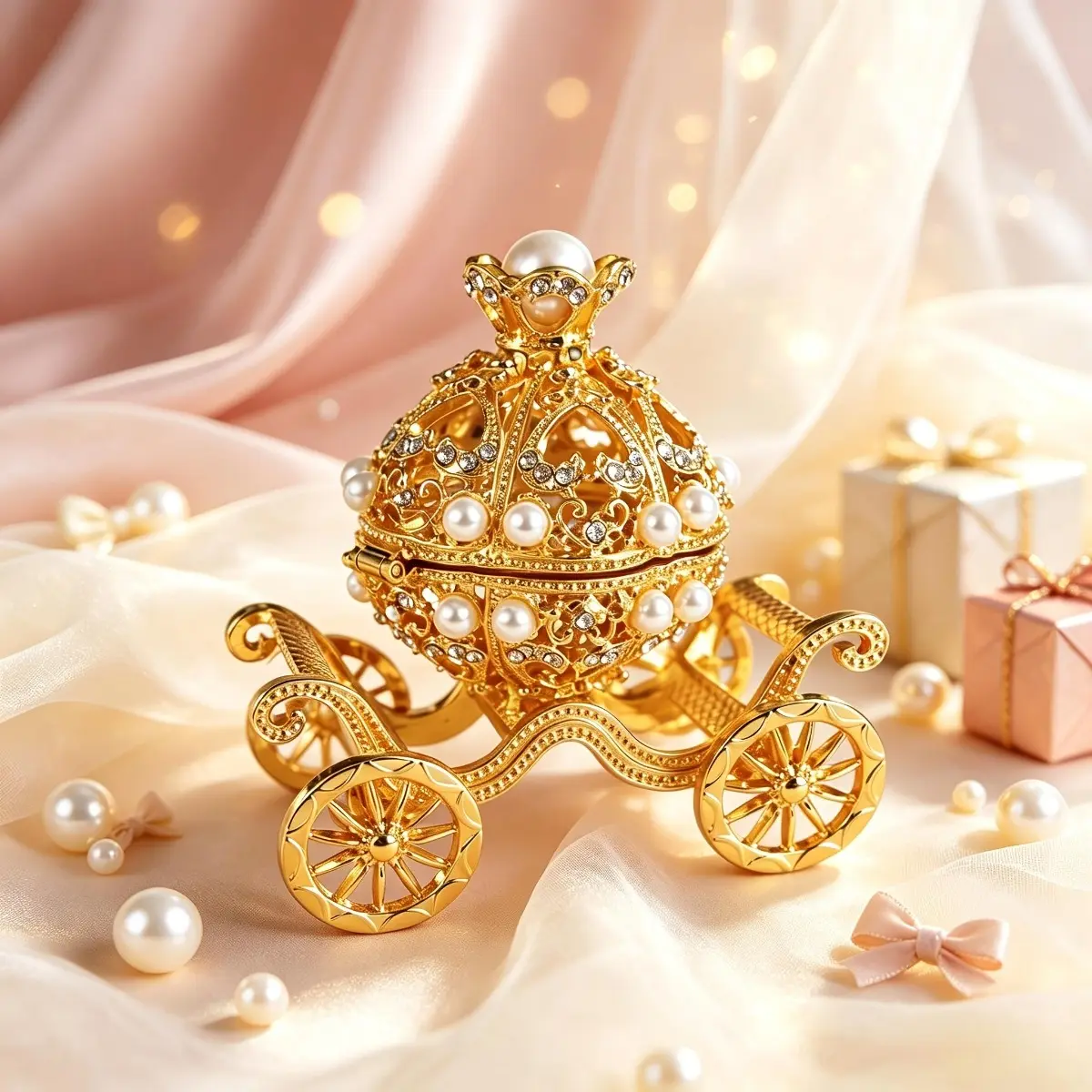 Pumpkin Carriage Trinket Box, Vintage Hollow Out Crystal Rhinestone Jewelry Box, Magnetic Ring Holder & Keepsake Box, Fairy Tale Vanity Decor, Romantic Wedding Engagement Gifts for Women